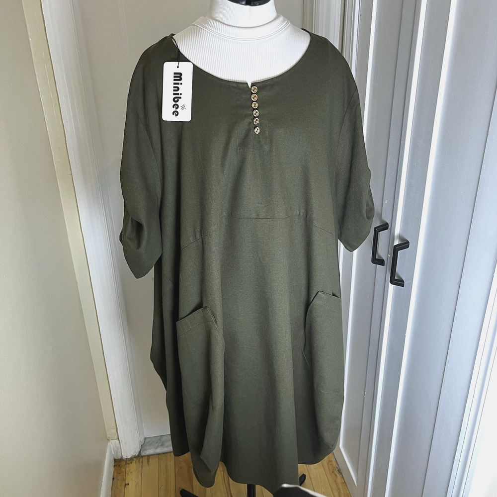 Minibee Olive Green Linen Blend Dress NWT sz 3X Lagenlook Artsy boho